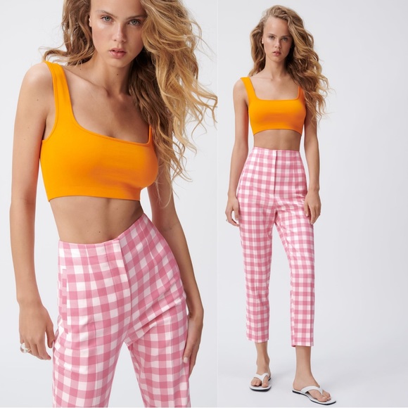 Zara Pants - Zara High Waist Gingham Check Trousers Size XL